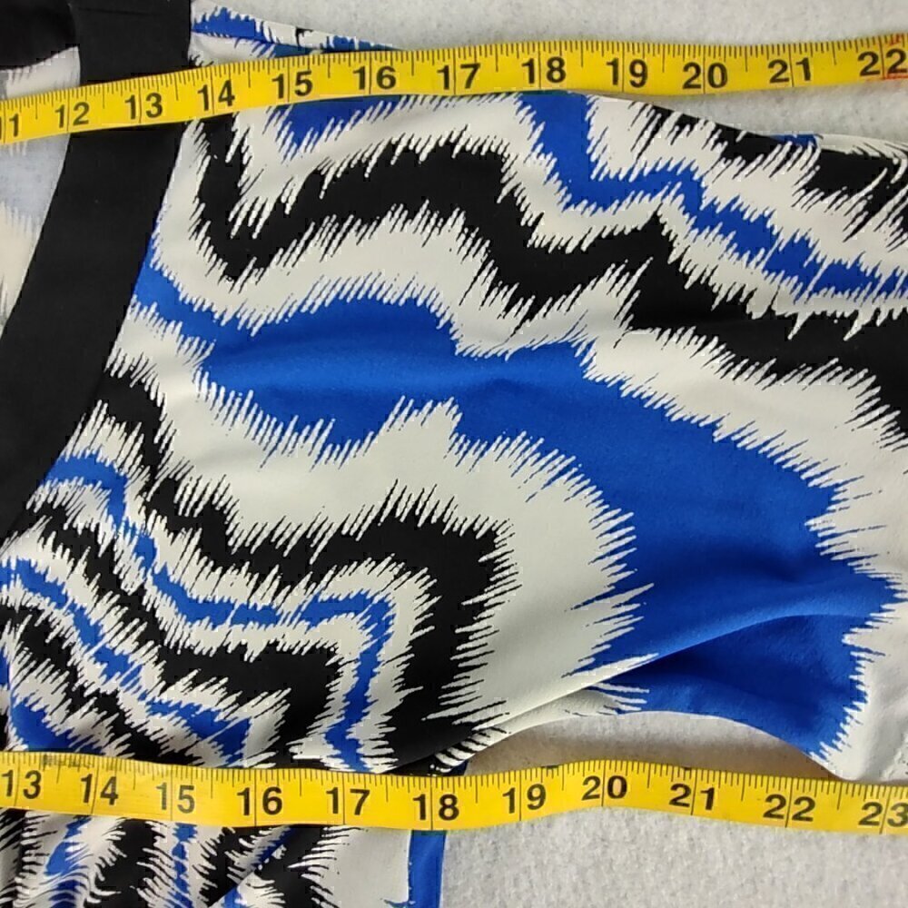 Nicole Miller Womens Patterned Kimono Sleeve Black Blue White Blouse Size M - Picture 8 of 11